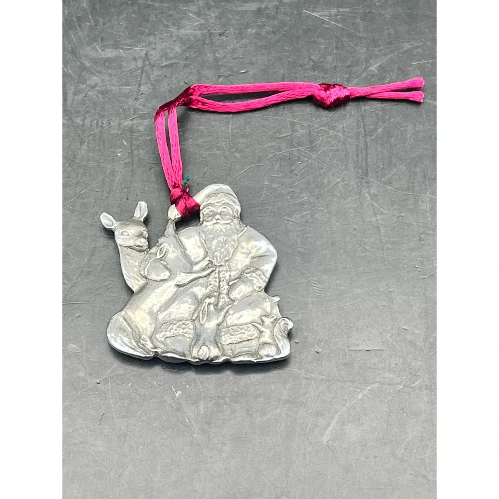 Set of 2 Seagull Pewter Christmas Ornaments Santa‎ Claus Vtg Made In Nova Scotia